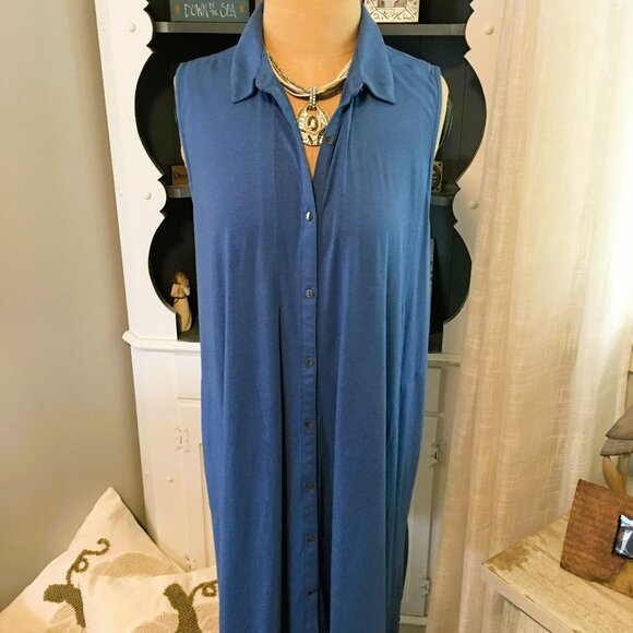 J Jill Swing Dress Size XL Button Down A-Line Pima Cotton Blue - Picture 1 of 7
